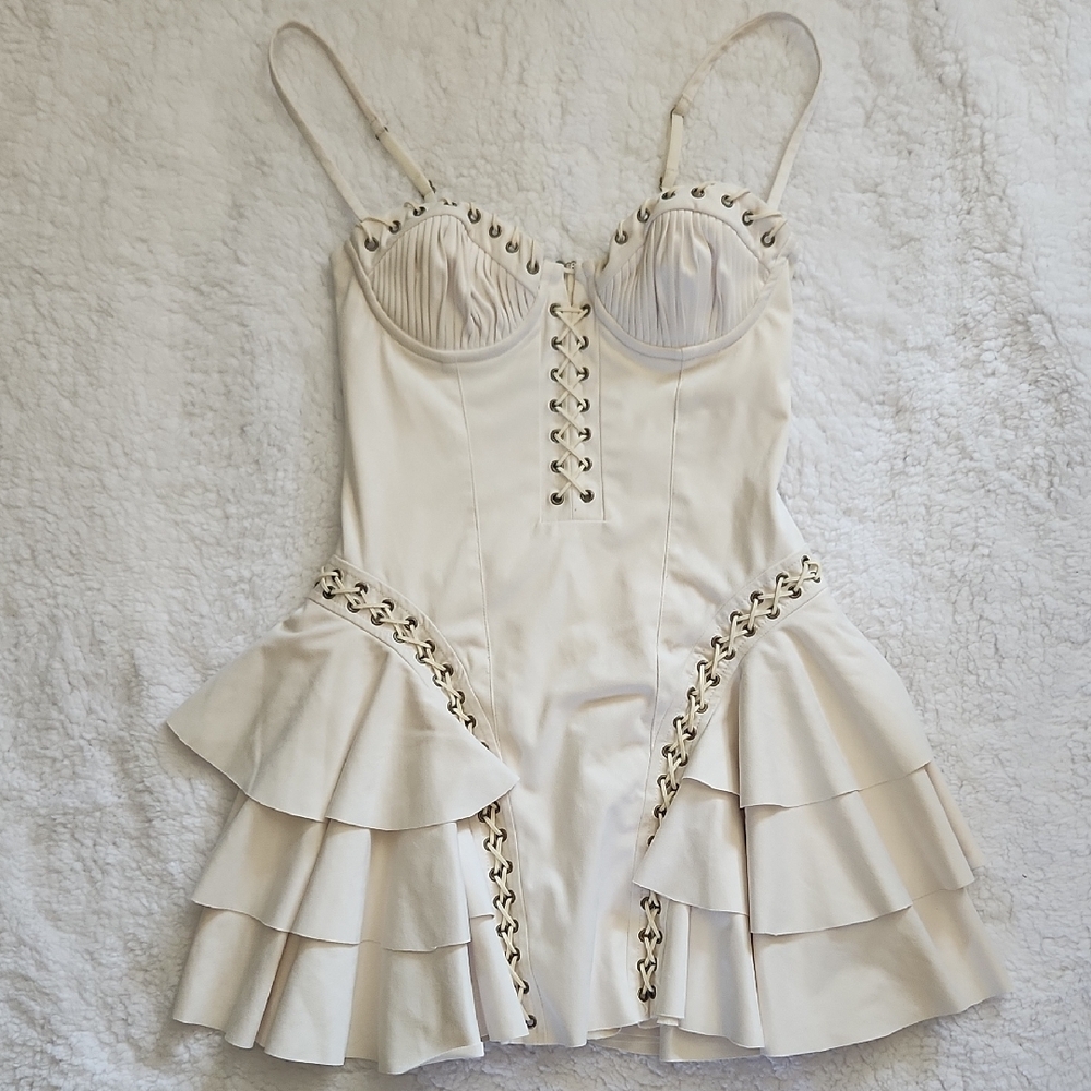 Lace-Up Tiered Corset Mini Dress